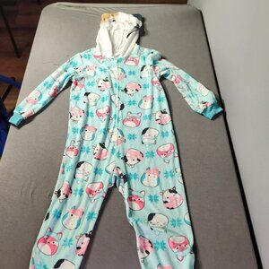 Squishmallows Kids Hooded Fleece One-Piece Pajamas – Size 6/6X